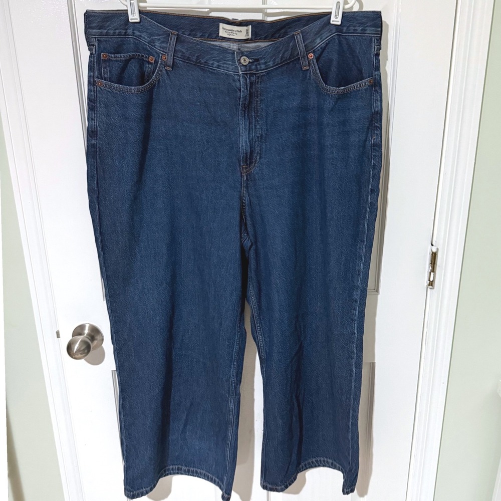 Abercrombie & Fitch The Crop Wide Leg High Rise Jeans Dark Wash Blue Size 34 18